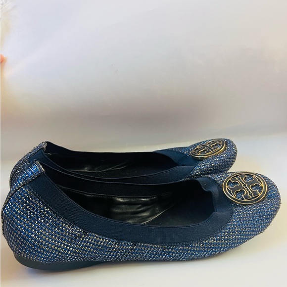 Tory Burch blue and gold ballet flat slip ons size 7 medium - Picture 3 of 5
